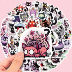 50 colorful scared scary cat vinyl stickers decor laptop phone mug luggage book